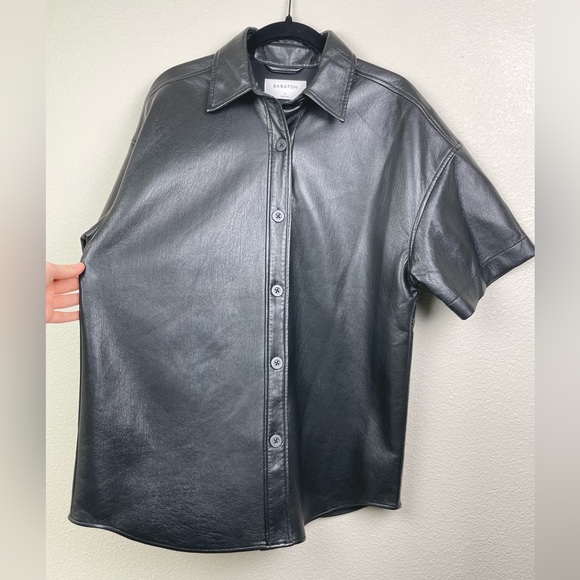 Aritzia Women's Small Black Vegan Leather Frances Top Button Down Oversized - Picture 7 of 16